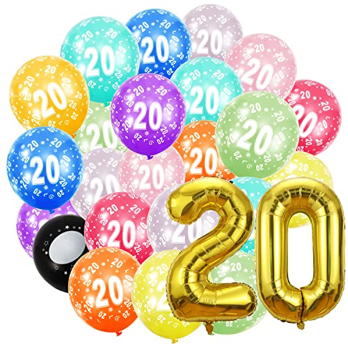 Geburtstag zahlen luftballon 20 jahre und 20Pcs 30cm Luftballons- Gold Folienballon in 40"-101cm Geburtstagsdeko - Ballon Zahl Deko zum Geburtstag fliegt mit Helium für Männer Frauen 20. Geburtstag von Maclunar