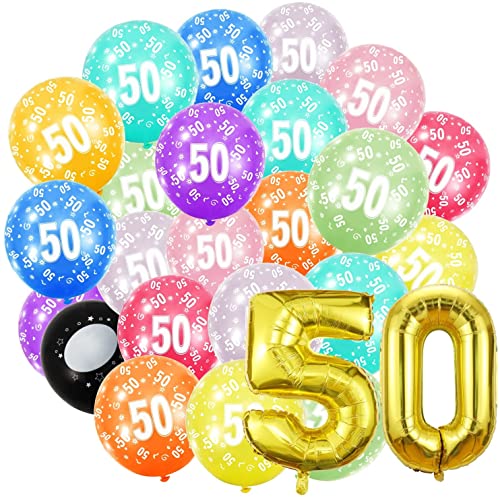 Geburtstag zahlen luftballon 50 jahre und 20Pcs 30cm Luftballons- Gold Folienballon in 40"-101cm Geburtstagsdeko - Ballon Zahl Deko zum Geburtstag fliegt mit Helium für Männer Frauen 50. Geburtstag von Maclunar