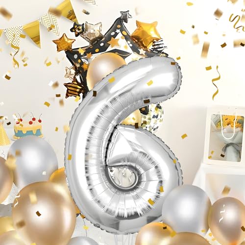 Geburtstag zahlen luftballon 6 jahre | Folienballon Kindergeburtstag Deko 6 XXL Sliber-Riesen Folienballon in 40" - 101cm Geburtstagsdeko - Ballon Zahl Deko zum Geburtstag - fliegt mit Helium Sliver6 Geburtstag zahlen luftballon 6 jahre | Folienballon Kindergeburtstag Deko 6 XXL Sliber-Riesen Folienballon in 40" - 101cm Geburtstagsdeko - Ballon Zahl Deko zum Geburtstag - fliegt mit Helium Sliver6 von Maclunar