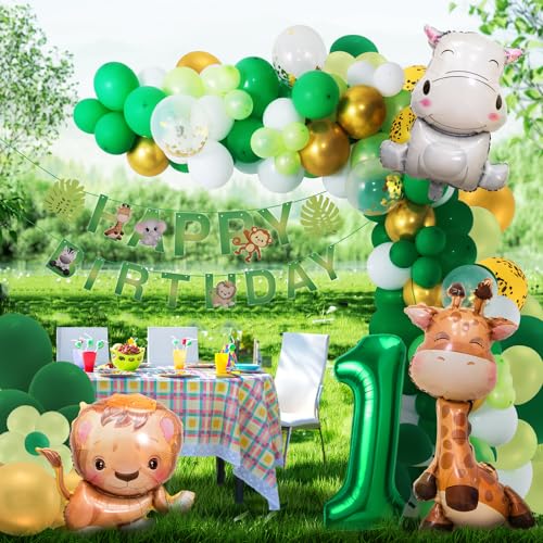 Dschungel Geburtstag Dekoration 1 jahr,Safari Geburtstagsdeko Ballons,Grüne Waldtiere Luftballon Tiere Deko 1. Geburtstag Junge Mädchen,Wild One Geburtstag Deko Party von Maclunar