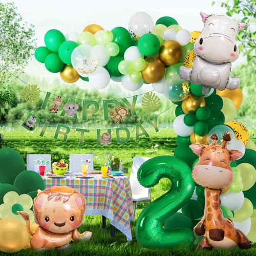 Dschungel Geburtstag Dekoration 2 jahr,Safari Geburtstagsdeko Ballons,Grüne Waldtiere Luftballon Tiere Deko 2. Geburtstag Junge Mädchen,Wild One Geburtstag Deko Party von Maclunar
