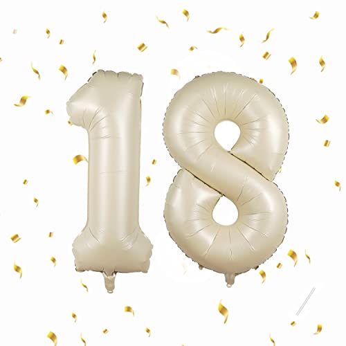 18 Geburtstag Deko zahlen luftballon 18 jahre | Folienballon Beige- für 18. Geburtstagsdeko Männer Frauen Ballon Zahl Deko zum Geburtstag fliegt mit Helium 18.Geburtstagsparty 40"-101cm von Maclunar
