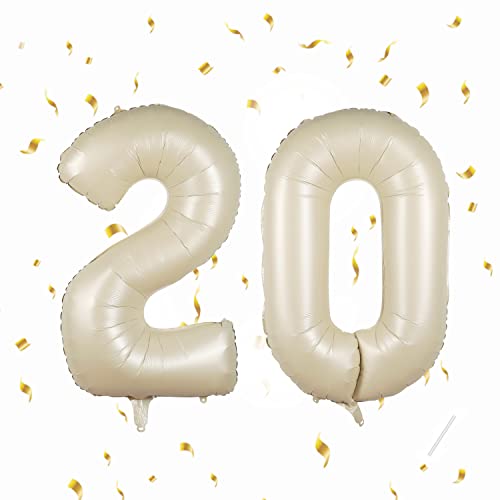 20 Geburtstag Deko zahlen luftballon 20 jahre | Folienballon Beige- für 20. Geburtstagsdeko Männer Frauen Ballon Zahl Deko zum Geburtstag fliegt mit Helium 20.Geburtstagsparty 40"-101cm von Maclunar