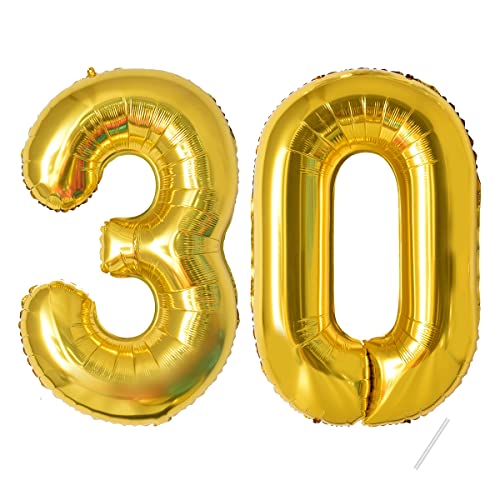 30 Geburtstag Deko zahlen luftballon 30 jahre | Folienballon Gold- für 30. Geburtstagsdeko Männer Frauen Ballon Zahl Deko zum Geburtstag fliegt mit Helium 30.Geburtstagsparty 40"-101cm von Maclunar