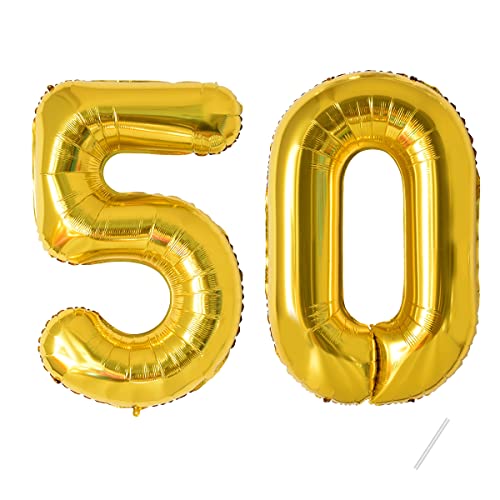 50 Geburtstag Deko zahlen luftballon 50 jahre | Folienballon Gold- für 50. Geburtstagsdeko Männer Frauen Ballon Zahl Deko zum Geburtstag fliegt mit Helium 50.Geburtstagsparty 40"-101cm von Maclunar