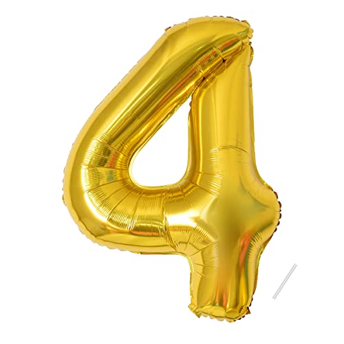 Geburtstag zahlen luftballon 4 jahre | Folienballon 4 XXL Gold-Riesen Folienballon in 40" - 101cm Geburtstagsdeko - Ballon Zahl Deko zum Geburtstag - fliegt mit Helium von Maclunar