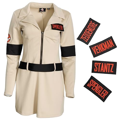 Mad Engine Ghostbusters Kleid mit 4 austauschbaren Namensaufnähern, für Erwachsene, Damen, Halloween-Kostüm, Cosplay, Mehrfarbig, 3XL von Mad Engine