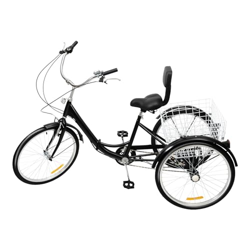 Dreirad für Erwachsene 24 Zoll 7 Gang Dreiräder mit Korb 75-92cm Sitzverstellung Höhe 3 Rad Fahrrad mit V-Bremse und Feststellbremsen Vergrößerte Pedale 1 Inflator Dreirad für Erwachsene 24 Zoll 7 Gang Dreiräder mit Korb 75-92cm Sitzverstellung Höhe 3 Rad Fahrrad mit V-Bremse und Feststellbremsen Vergrößerte Pedale 1 Inflator von Madelynn