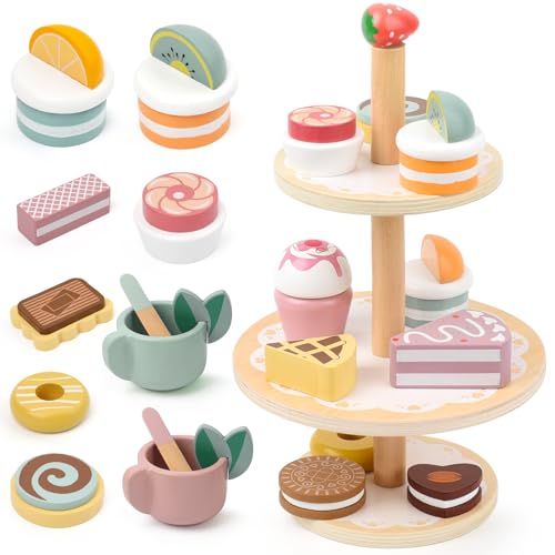 Madrechan Kinderküche Zubehör, Holzspielzeug mit Kuchenständer, Kuchen und Kekse, Rollenspiel Kinder Geschenk Mädchen 2 Jahre Madrechan Kinderküche Zubehör, Holzspielzeug mit Kuchenständer, Kuchen und Kekse, Rollenspiel Kinder Geschenk Mädchen 2 Jahre von Madrechan