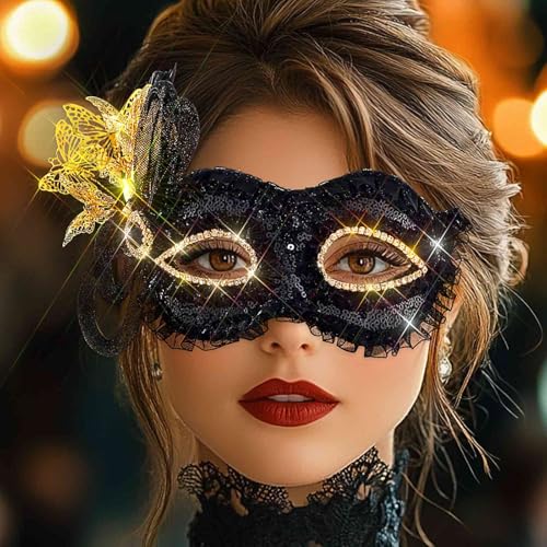 Maeaccx Maskerade Maske Schwarz Feder Ball Masken für Frauen Schmetterling Gold Motto Party Cosplay und Hochzeit von Maeaccx