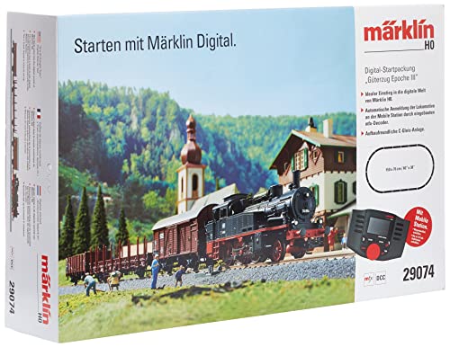 Märklin 29074 BR 74 Digital-Startpackung Güterzug Epoche 3, Spur H0 Modelleisenbahn, viele Soundfunktionen, mit Mobile Station und C-Gleis Schienen von Märklin