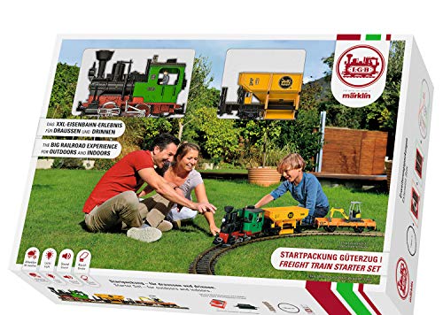 LGB 70403 - Gartenbahn Starterset Güterzug – Gartenbahn-Modelleisenbahn, mit Lokomotive und Zwei Waggons, Outdoor-Eisenbahn, Spur G von LGB