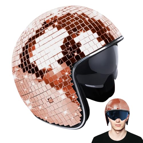 Mafagwre Discoball-Helm Mit Einziehbarem Visier, Discoball-Hut, Discokugel Glitzer Helm, Disco-Dekoration, Silberfarbener Glitzer-Spiegelglas Für Damen Und Herren, Dj-Club (B) von Mafagwre
