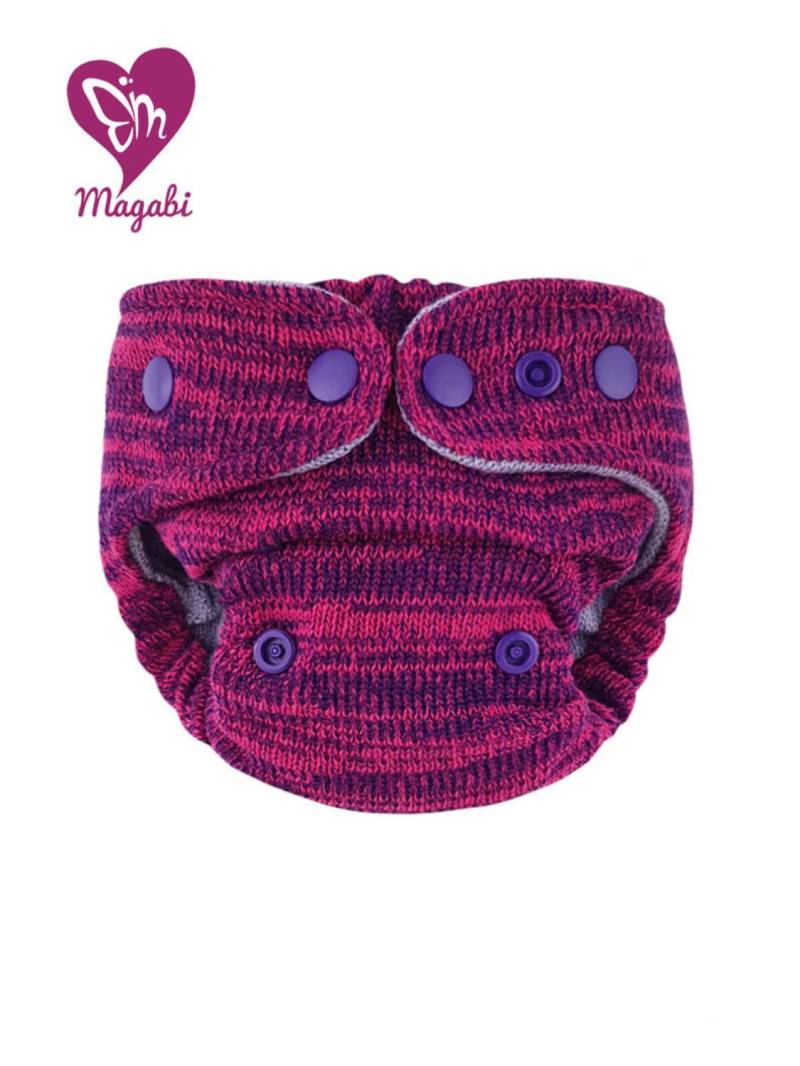 Magabi gestrickte Wollüberhose für Neugeborene - Lila-Pink meliert von Magabi