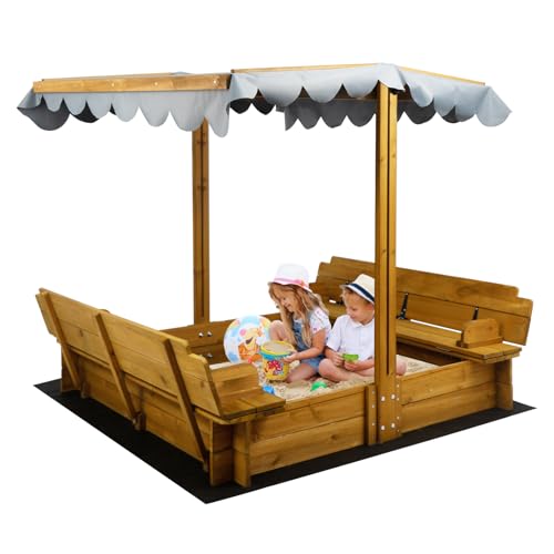 Holz-Sandkasten für Kinder mit Deckel, Outdoor-Sandkasten mit Baldachin und zwei faltbaren Sitzbanken, Sandkasten mit Abdeckung zum Spielen, Hinterhof, Geschenk für Kinder im Alter von 2–8 Jahren Holz-Sandkasten für Kinder mit Deckel, Outdoor-Sandkasten mit Baldachin und zwei faltbaren Sitzbanken, Sandkasten mit Abdeckung zum Spielen, Hinterhof, Geschenk für Kinder im Alter von 2–8 Jahren von Magazoopet