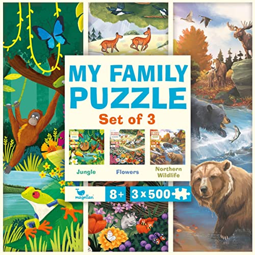 Magellan GmbH My Family Puzzle - Set of 3 - Jungle, Flowers, Northern Wildlife: Hochwertiges Puzzle-Set im Schuber ab 8 Jahren von Magellan GmbH