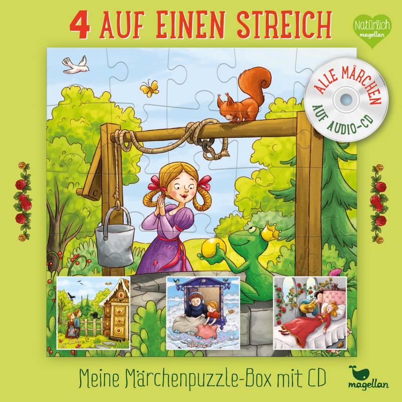 4 auf einen Streich – Meine Märchenpuzzle-Box 4x25-teilig – mit CD von Magellan Verlag