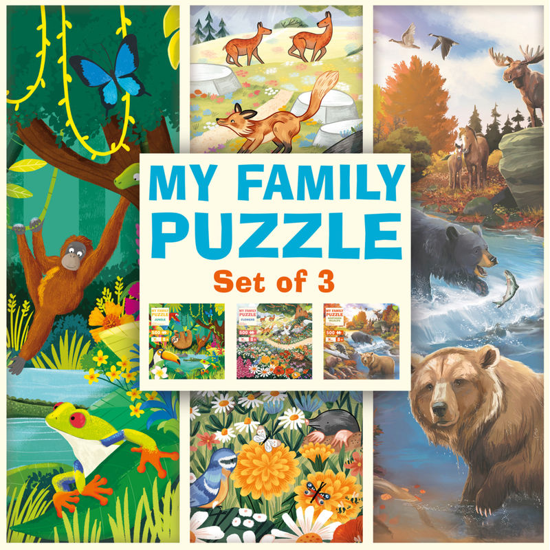 My Family Puzzle - Set of 3 - Jungle, Flowers, Northern Wildlife von Magellan