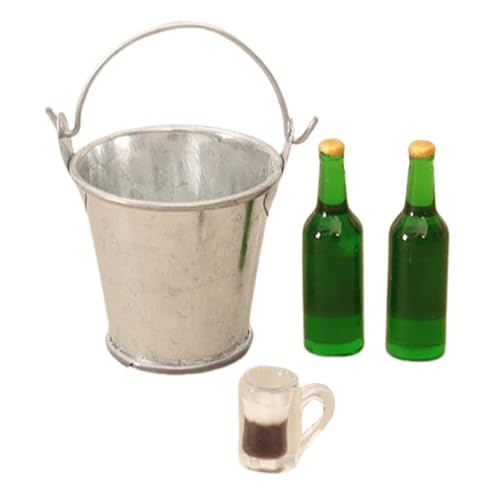MagiDeal 1/12 Bier Tassen Flasche Set Modell Getränk Kühlung Eimer Spielzeug Getränke Dekoration für Architektur, Ohne Wassermelone von MagiDeal