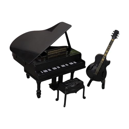 MagiDeal 1/12 Dollhouse Mini Grand Piano und Gitarre Simulationsmodell tun Spiel Mini Möbel Musikinstrument für Home Schlafzimmer, Schwarz von MagiDeal