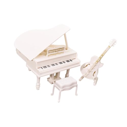 MagiDeal 1/12 Dollhouse Mini Grand Piano und Gitarre Simulationsmodell tun Spiel Mini Möbel Musikinstrument für Home Schlafzimmer, Weiß von MagiDeal