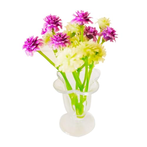 MagiDeal 1/12 Mini-Blume in Vase, Simulationsszene, Feengarten, Schlafzimmer, Miniatur-Blumentopf, künstliche Bonsai-Dekoration, Landschaftszubehör, violett von MagiDeal