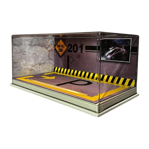 MagiDeal 1/24 Druckguss-Auto-Vitrine, staubdichte Abdeckung, Schutz-Display-Ständer mit LED-Parkplatz-Szene für Sammler-Sportwagen, Milchig von MagiDeal