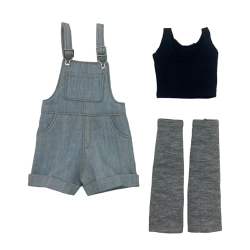 MagiDeal 1/6 Kurzes Overall-Outfit im Maßstab mit Wadensocken, Cosplay-Stoff, Miniatur-Overall-Kostüm für 12-Zoll-Figuren, Ankleidepuppenmodell, Hellblau von MagiDeal
