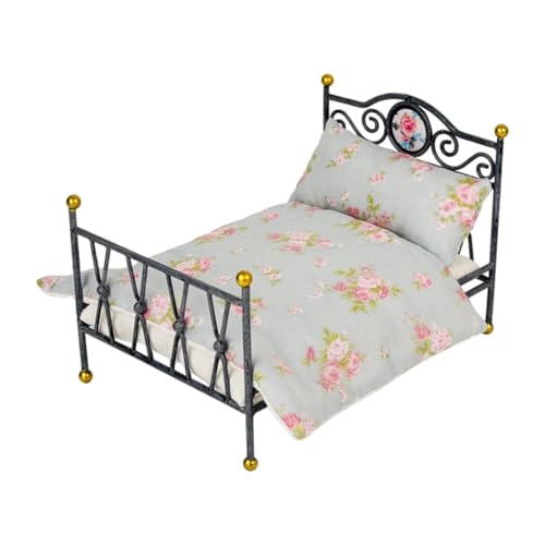MagiDeal 1/6 Puppenhausbett,Miniaturbett,Miniatur Puppenhaus Dekoration,Zubehör,Schlafzimmermöbel,Minibett für Zimmer Schlafzimmer Dekor, D von MagiDeal