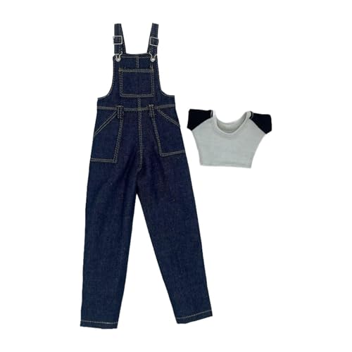 MagiDeal 1/6 T-Shirt und Latzhose Kostüm Mode Cosplay Outfit Stoff Miniatur Kleidung Weite Hose für 12" Figuren Ankleiden, Dunkelblaue Hose von MagiDeal