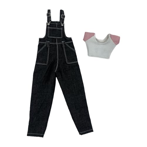 MagiDeal 1/6 T-Shirt und Latzhose Kostüm Mode Cosplay Outfit Stoff Miniatur Kleidung Weite Hose für 12" Figuren Ankleiden, Schwarze Hosen von MagiDeal