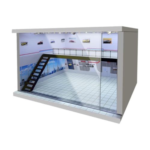 MagiDeal 1/64 1/36 1/32 Maßstab Fahrzeugmodell Vitrine Schutz Led Parkplatz mit Licht, für Sammlung Druckgussauto, Weiße Linke Treppe von MagiDeal