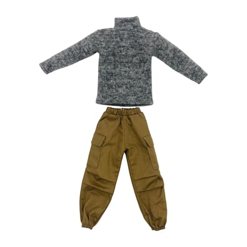 MagiDeal 1: 6 männliche Freizeitkleidung Outfits Accessoire Kleidung Rollkragenpullover und Frachthosen für 12 -Zoll -BJD -Puppenkostüm, Grau von MagiDeal