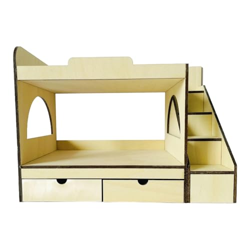 MagiDeal 1:12 Puppenhaus-Doppelbett-Modell aus Holz, Mini-Bett, simulierte Miniatur-Schlafzimmermöbel mit Leiter für Zubehör, DIY-Landschaft von MagiDeal