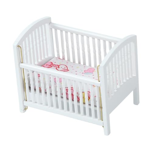 MagiDeal 1:12 Skala Dollhouse Bett Miniatur Kleinkinder Bett Foto Requisiten realistisch mit Matratze für Mikrolandschaft Handwerkdekoration von MagiDeal