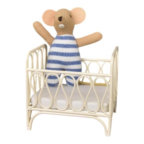 MagiDeal 1:12 Wiegenbett mit Matratze, Miniaturmöbel, Zimmer, Rollenspiel, kleine Krippe, kleine Mäusepuppe für handgefertigte Einrichtungsgegenstände, Dekor, Blaue Mauspuppe von MagiDeal