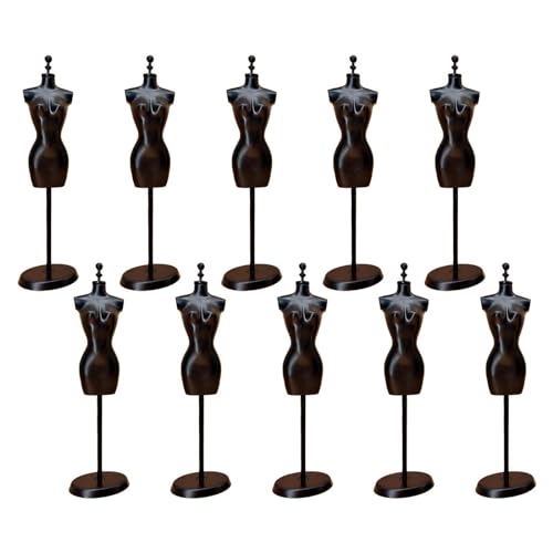 MagiDeal 10 Stück Kleiderbügel Mini Schaufensterpuppenständer Geschenk mit Ständer Foto-Requisite 1:6 Puppenhaus Miniatur Schaufensterpuppenständer für, Schwarz von MagiDeal