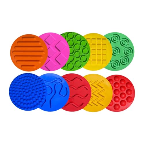 MagiDeal 10 Stück sensorische Silikonmatten, sensorische Kreise, strukturierte Lernaktivitäten, sensorische Scheiben, Matte, sensorische Pads (Mehrfarbig B) von MagiDeal