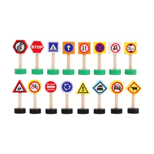 MagiDeal 16 Stücke Holzstraße Schilder Playset Vorschule Lernspielzeug Unterricht materielles Bildungszug Track Accessoires für Kinder, Style B von MagiDeal