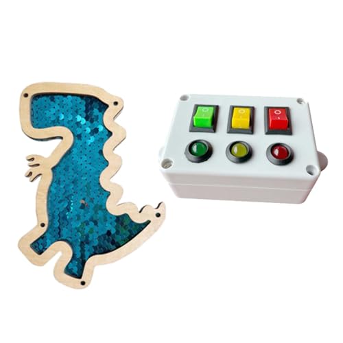 MagiDeal 2X Holzbrettteile, Kleinkinder Lernen, 3-Farben-Lichtschalter und Pailletten-Dinosaurier-Fähigkeitsspielzeug, Blau von MagiDeal