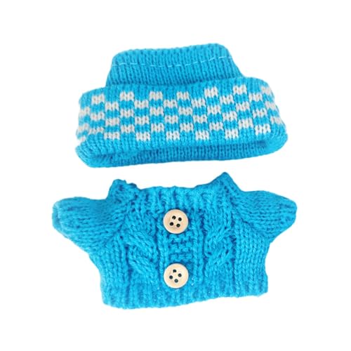 MagiDeal 2X Plüschpuppenpullover und Kopfbedeckung, Outfit, süße Foto-Requisiten, Mädchenpuppenkleidung für 15 cm – 17 cm große Anhängerpuppen für kleine, Blau von MagiDeal