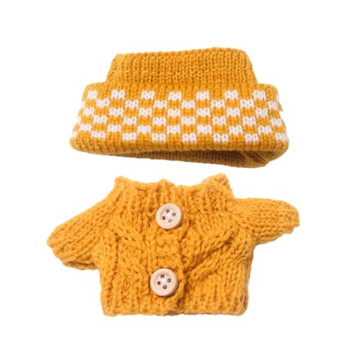 MagiDeal 2X Plüschpuppenpullover und Kopfbedeckung, Outfit, süße Foto-Requisiten, Mädchenpuppenkleidung für 15 cm – 17 cm große Anhängerpuppen für kleine, Gelb von MagiDeal