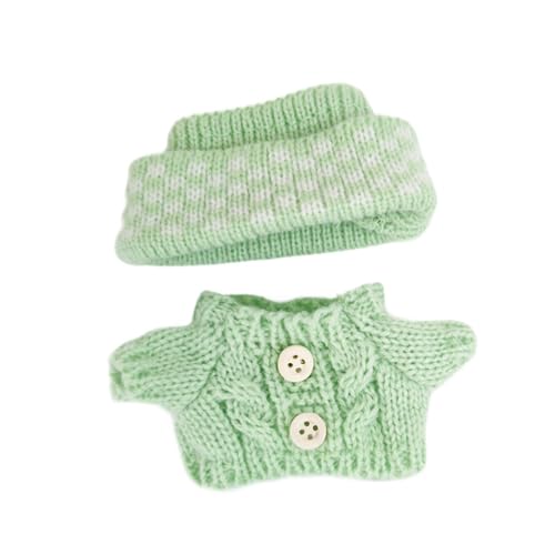 MagiDeal 2X Plüschpuppenpullover und Kopfbedeckung, Outfit, süße Foto-Requisiten, Mädchenpuppenkleidung für 15 cm – 17 cm große Anhängerpuppen für kleine, GrÜn von MagiDeal