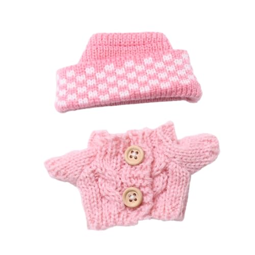 MagiDeal 2X Plüschpuppenpullover und Kopfbedeckung, Outfit, süße Foto-Requisiten, Mädchenpuppenkleidung für 15 cm – 17 cm große Anhängerpuppen für kleine, Rosa von MagiDeal