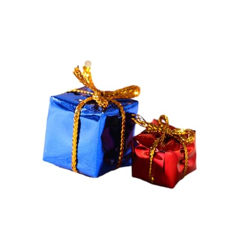 MagiDeal 2X Puppenhaus-Weihnachtsbaumkästen Miniaturfolienverpackte Schachtelornamente, Weihnachtsdekoration im Maßstab 1:12 für den Urlaub, Blau Rot von MagiDeal