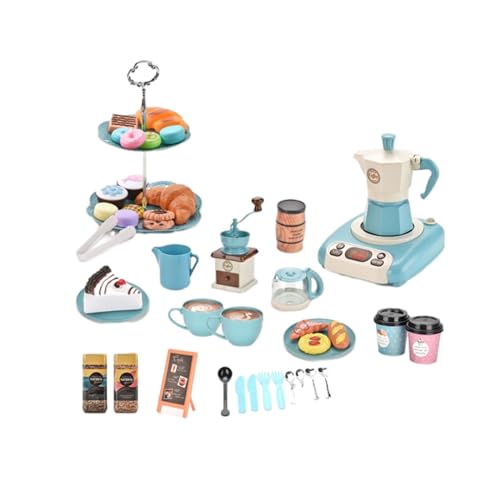 MagiDeal 52-teiliges Espressomaschinen-Spielset, Spielzeug-Kaffeemaschinen-Set, Kleinkinder, Spielküchen-Zubehör, Kinder im Alter von 3 4 5 Jahren, Blau von MagiDeal