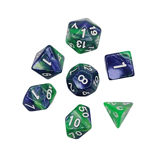 MagiDeal 7X polyedrische Würfel, doppelte Farben für Partygeschenke, Geschenke, Brettspiele, Mathe-Lernen, Blau Grün von MagiDeal