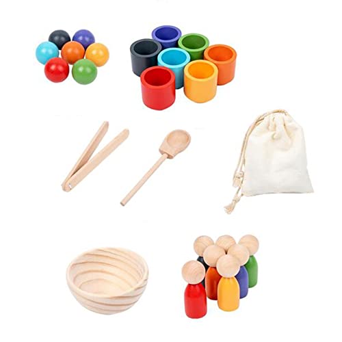 MagiDeal Bälle in Tassen, Montessori-Spielzeug, Früherziehungsspielzeug, Brettspiel, Holzspielzeug, Feinmotorik für Kleinkinder, Baby, Vorschule, sensorisches, 7 Farben von MagiDeal