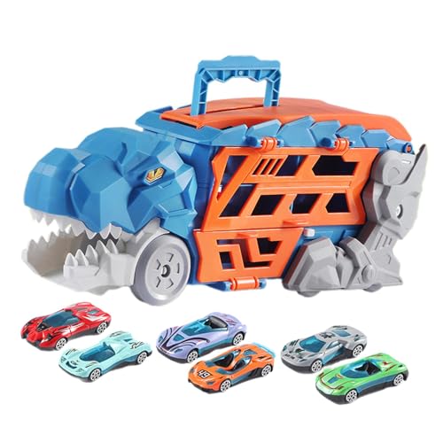 MagiDeal Dinosaurier-Transport-LKW-Träger, Dinosaurier-Figur, Spielzeug, lustiges Dinosaurier-Verschlingungs-LKW-Spielzeugset für Kinder ab 3 Jahren, blau mit 6 Autos von MagiDeal