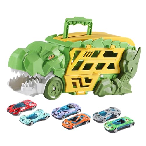 MagiDeal Dinosaurier-Transport-LKW-Träger, Dinosaurier-Figur, Spielzeug, lustiges Dinosaurier-Verschlingungs-LKW-Spielzeugset für Kinder ab 3 Jahren, grün mit 6 Autos von MagiDeal